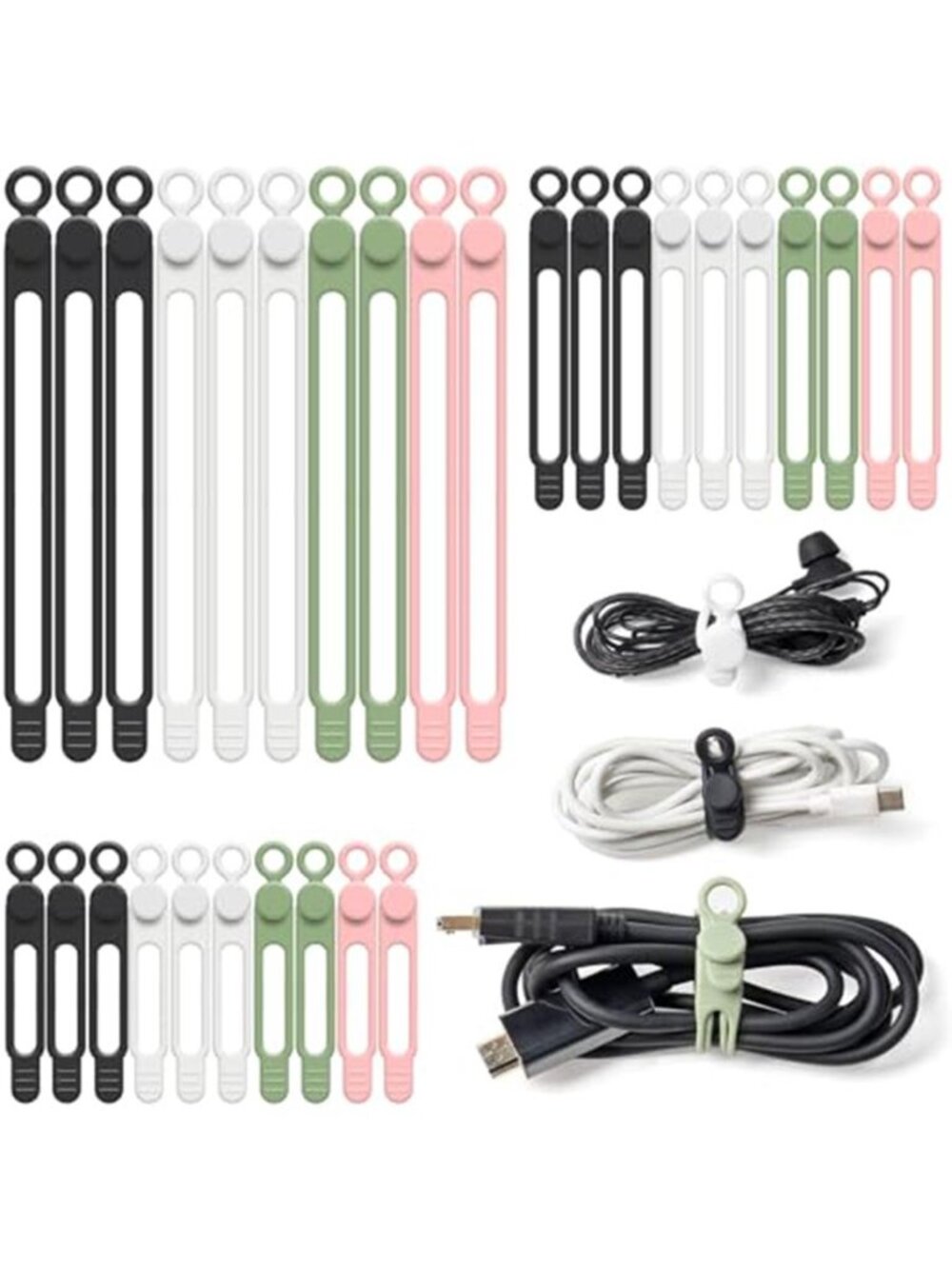 Silicone Cable Ties Reusable Cord Organizer Wire Management Travel Wraps